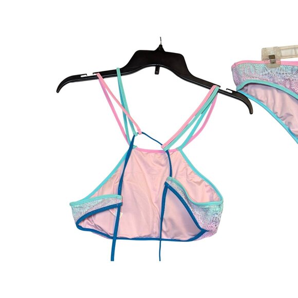 Victorias Secret High Neck Halter Bikini Set M Ombre Lace Pink & Blue With Strap - Picture 4 of 9